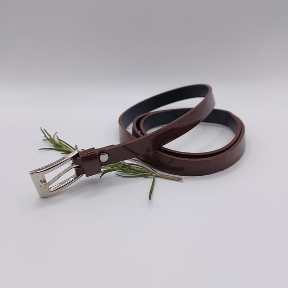 🍀3 for $15 - Burgundy Patent Faux Leather Belt - Picture 1 of 7